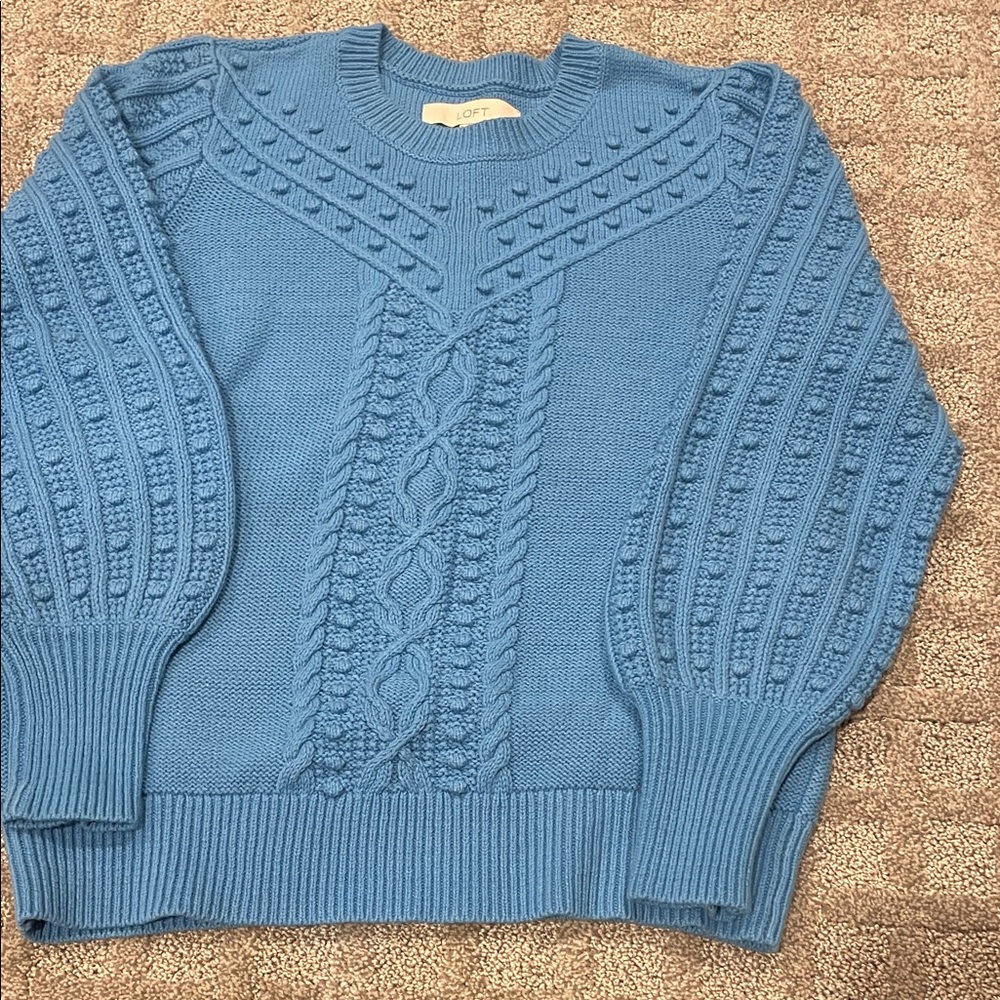 LOFT light blue cotton cable knit sweater, size small, very soft